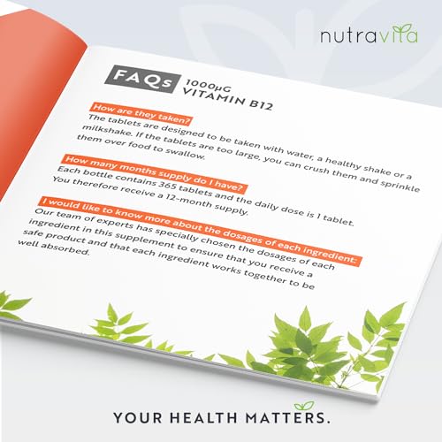 Vitamin B12 1000mcg - 365 High Strength Vegan Tablets (1 Year Supply) - Max Strength Nutravita buy supplements canada