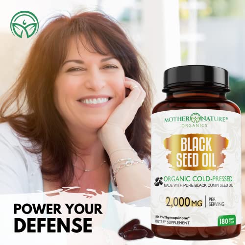 Organic Black Seed Oil Capsules - 3 Month Supply - 180 Count (2000mg Per Serving) Mother Nature Organics Superfoods for Organic Living buy supplements canada