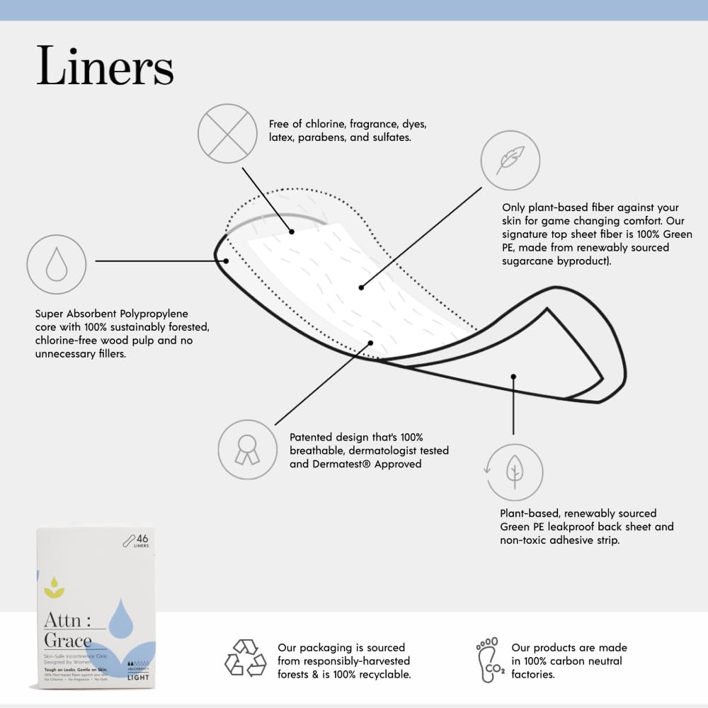 Attn: Grace Panty Liners for Women - 46 Liners – for Light Urinary Incontinence, Bladder Leakage ATTN : GRACE buy supplements canada