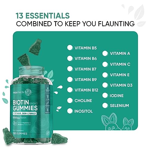 Biotin Gummies 5000mcg - with Vitamin A, B, C, D, E & Selenium – 120 Hair Nails and Skin maxmedix buy supplements canada