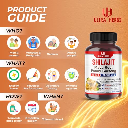Shilajit Pure Himalayan 21,800mg - Energy Booster 85% Fulvic Acid, Maca Root ULTRA HERBS buy supplements canada