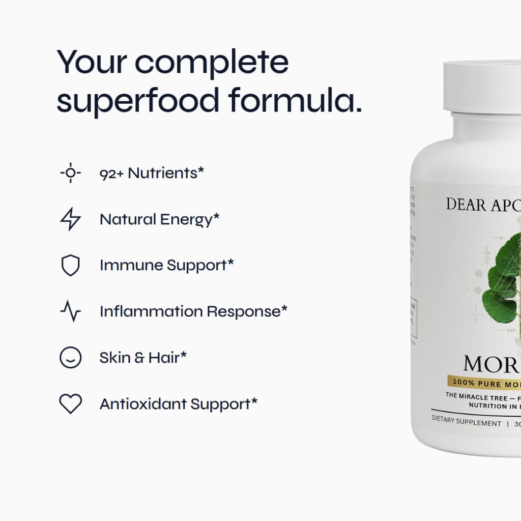 Moringa Oleifera Capsules 800mg - Pure Leaf Powder Superfood with Antioxidants Vitamins Minerals Amino Acids - Energy Immune Support Green Supplement for Men Women Dear Apothecary buy supplements canada