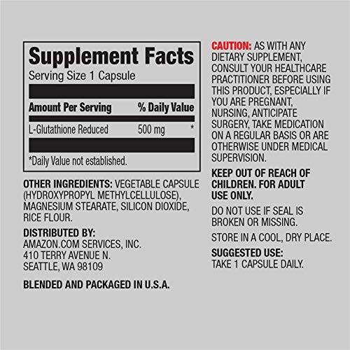 Amazon Elements Glutathione, Vegan, 500mg per Serving, 60 Capsules Amazon Elements buy supplements canada