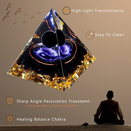 Yin Yang Healing Crystal Orgonite Pyramid - Tai Chi with Obsidian Ball - Taiji Reiki Chakra Meditation FENGSHUI-CAISHEN buy supplements canada
