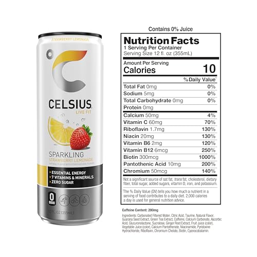 CELSIUS Sparkling Strawberry Lemonade, Functional Essential Energy Drink, 12 Fl Oz CELSIUS buy supplements canada