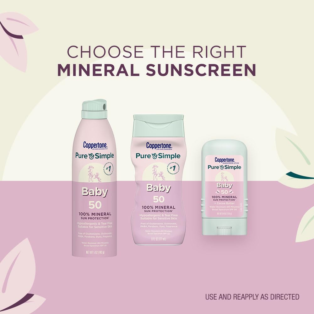 Coppertone Pure and Simple Baby Sunscreen Lotion SPF 50, Zinc Oxide Mineral Sunscreen for Babies, Hypoallergenic and Tear Free, 6 Fl Oz Bottle Coppertone buy supplements canada
