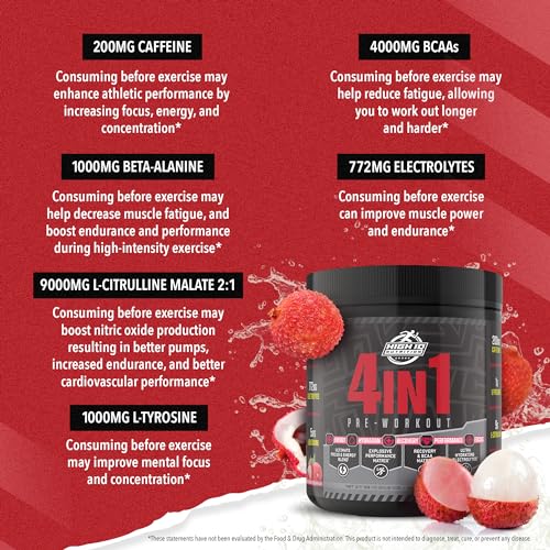 High IQ Nutrition 4 in 1 Lychee Flavored Pre Workout Powder 200mg Caffeine | Energy, Focus High IQ Nutrition buy supplements canada