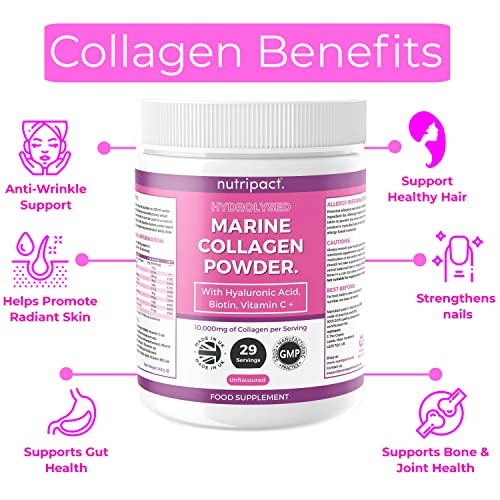 Hydrolysed Marine Collagen Peptides Powder with Hyaluronic Acid, Biotin, Vitamin C & B Vitamins – 10,000mg Collagen nutripact buy supplements canada