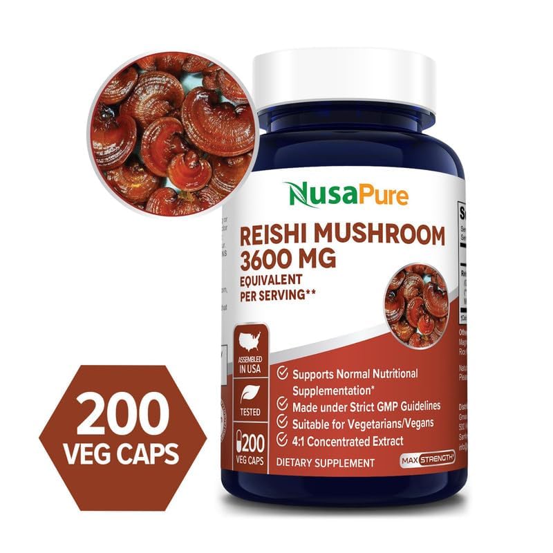 NusaPure Reishi Mushroom 4:1 Extract, 900 mg Equivalent to 3,600mg per Capsule 200 Veggie Caps Vegan, Non-GMO, Gluten-Free NusaPure buy supplements canada