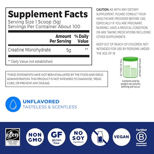Orgain Creatine Monohydrate Micronized Powder, 100 Servings, Unflavored, Supports Muscle Growth, Post Workout Recovery and Brain Health, No Artificial Additives, for Men & Women, Vegan Orgain buy supplements canada