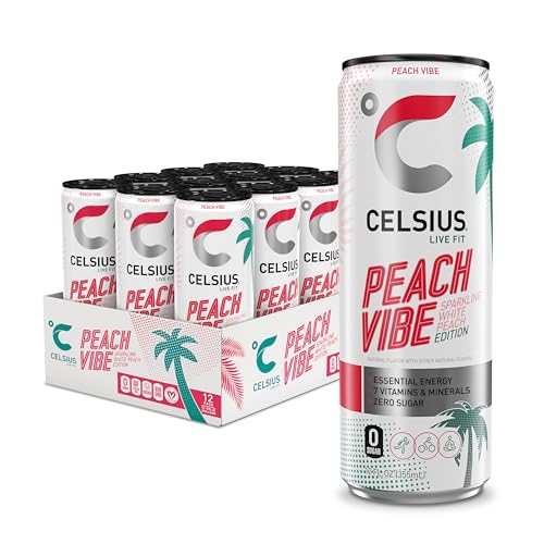CELSIUS Sparkling Peach Vibe, Functional Essential Energy Drink 12 Fl Oz (Pack of 12) CELSIUS buy supplements canada