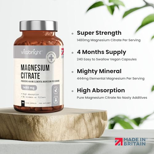 Magnesium Citrate - 1480mg High Strength - 240 Capsules (4 Month Supply) - Vegan VitaBright buy supplements canada