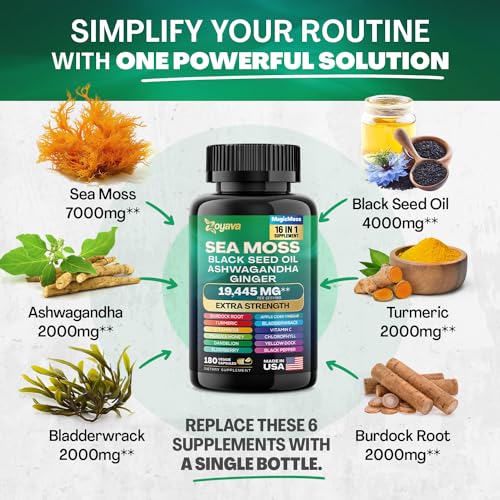 Sea Moss 7000mg Black Seed Oil 4000mg Ashwagandha 2000mg Turmeric 2000mg Zoyava buy supplements canada