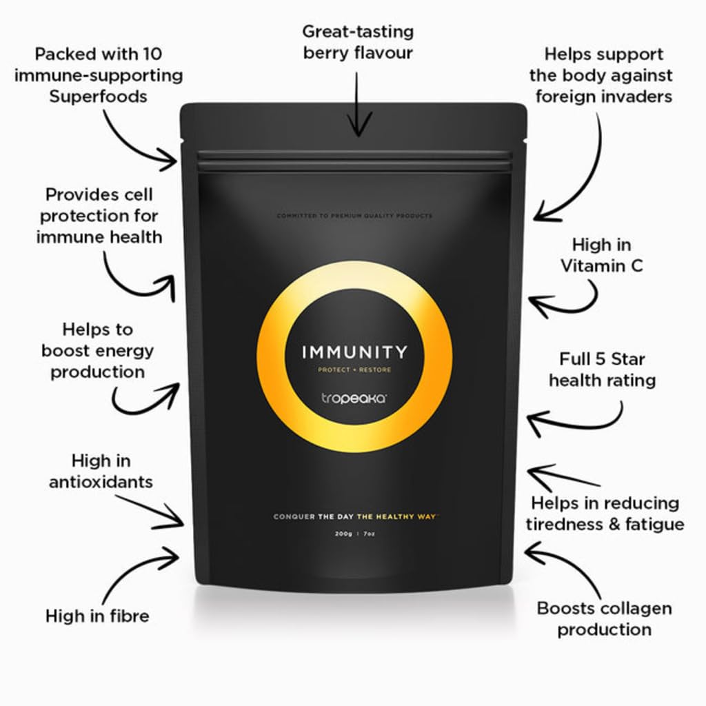 Tropeaka Immunity Powder - Immune Support Supplement, Antioxidant Rich Superfood Powder with Vitamins & Minerals, Boost Energy & Collagen Production - Vegan, Gluten Free, Non-GMO - 7oz (20 Servings) Tropeaka buy supplements canada