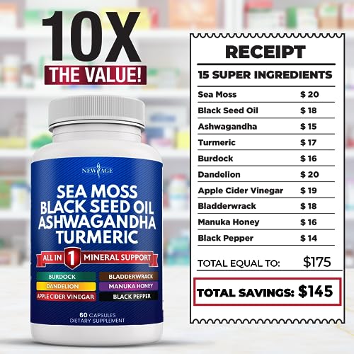 Silica Sea Moss 3000mg Black Seed Oil 2000mg Ashwagandha 1000mg Turmeric 1000mg NEW AGE buy supplements canada