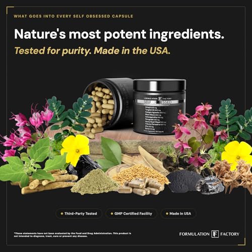 Self Obsessed Masculine Vitality & Testosterone Support - 10-in-1 Complex with Shilajit, Tongkat Ali, & Fadogia Agrestis - 120 Capsules, 2 Month Supply (120 Count (Pack of 1), Self Obsessed) Formulation Factory buy supplements canada