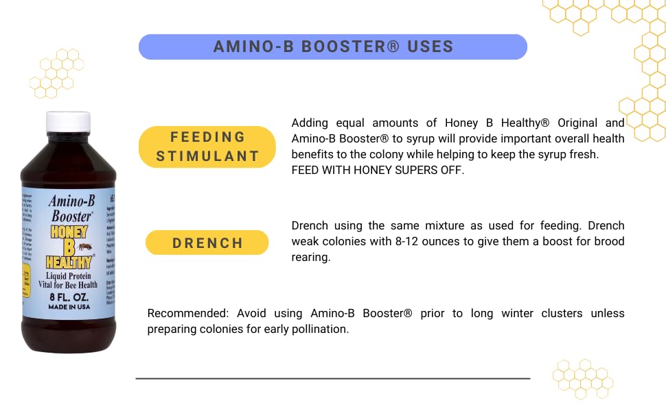 Amino-B Booster 8 oz. Bottle, Liquid Protein Vital for Bee Health Honey B Healthy buy supplements canada