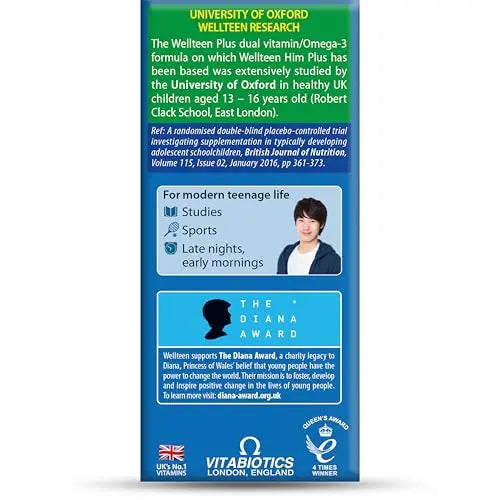 Vitabiotics Wellteen Him Plus Omega-3 - Maximum Nutritional Support for Teenagers and Young Men Ages 13-19 - 56 Tablets and Capsules Wellteen buy supplements canada