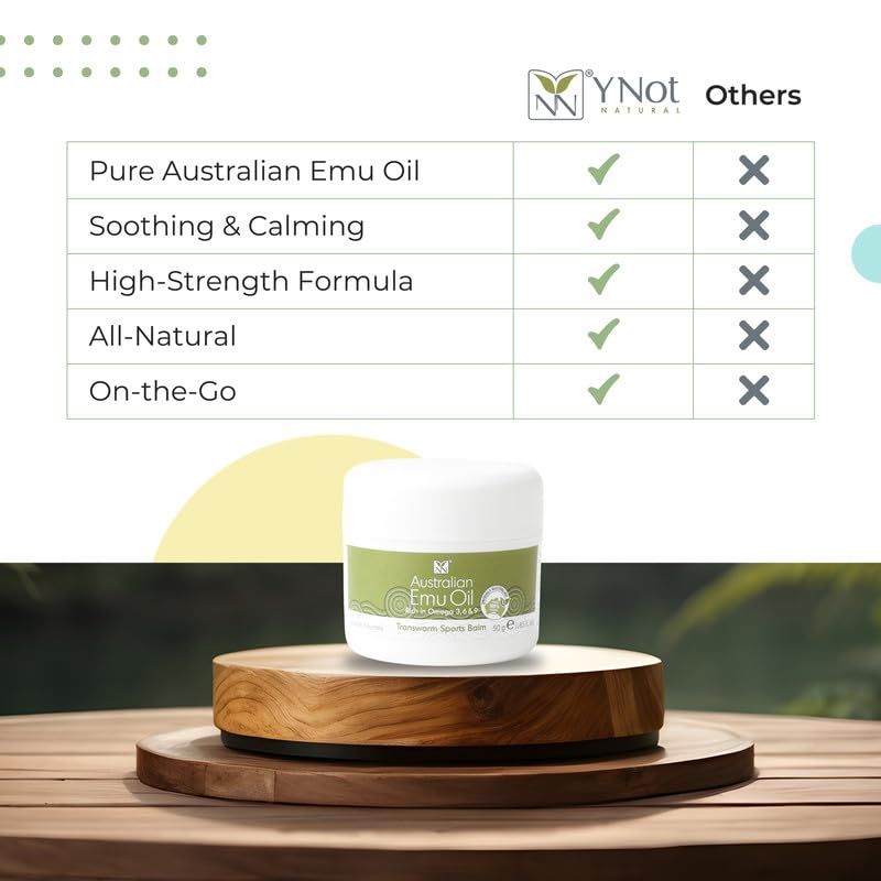 Y Not Natural Transwarm Sports Balm with Pure Emu Oil, Vitamins A, D, E, F & K2, Omega 3 6 9, & Tea Tree Oil Essential Oils - 50g Rub for Joint, Back, Muscle Stiffness & Soothing Itch Relief Y Not Natural buy supplements canada