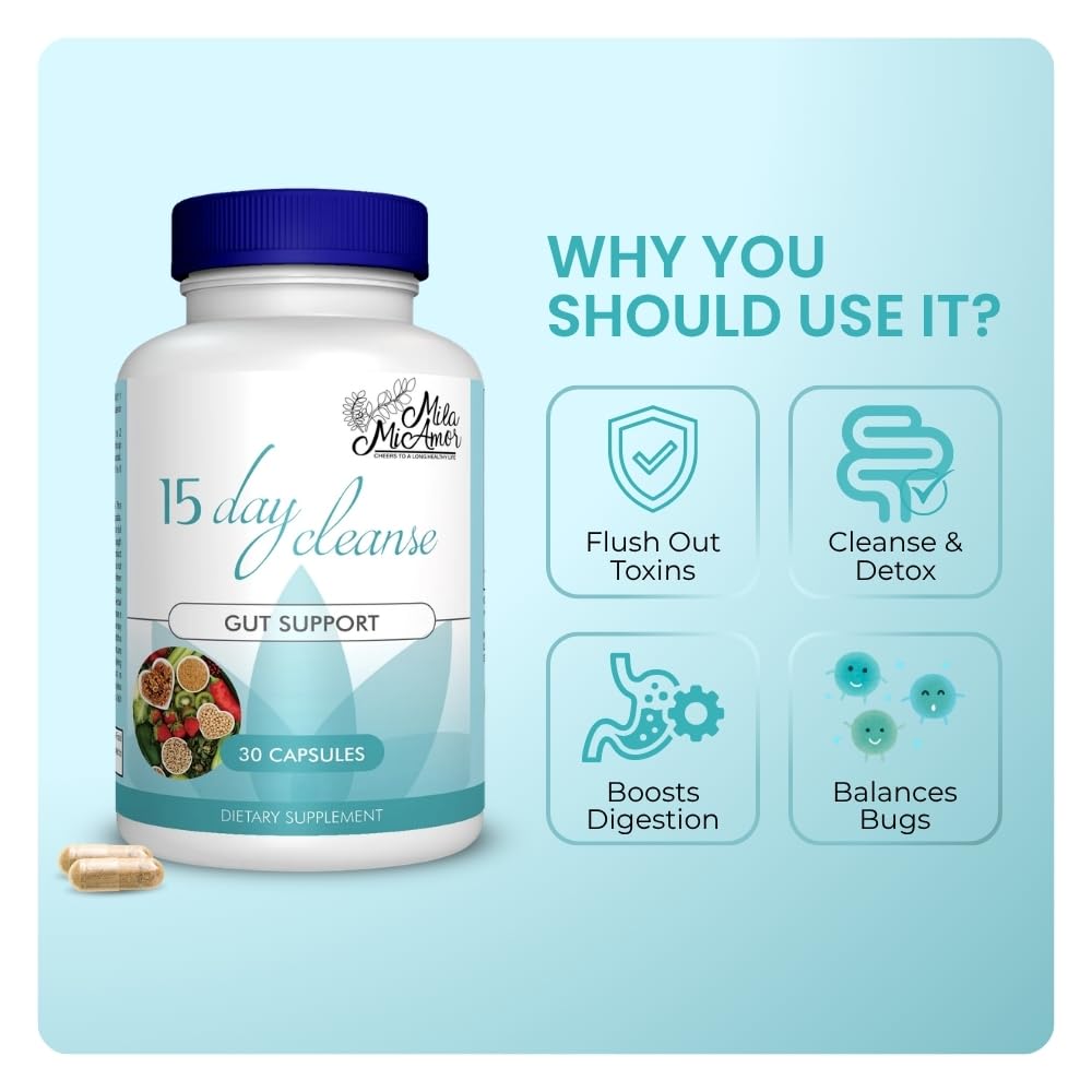 Mila Miamor 15 Day Cleanse - Gut and Colon Support - Advanced Gut Cleanse Detox for Women & Men with Senna, Cascara Sagrada & Psyllium Husk - Non-GMO - Made in USA - 30 Capsules Mila Miamor buy supplements canada