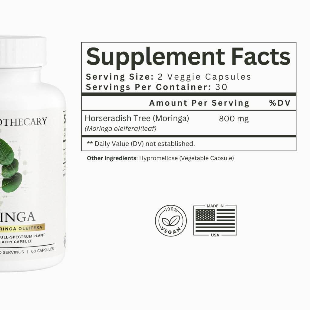 Moringa Oleifera Capsules 800mg - Pure Leaf Powder Superfood with Antioxidants Vitamins Minerals Amino Acids - Energy Immune Support Green Supplement for Men Women Dear Apothecary buy supplements canada