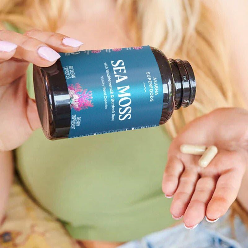 Akasha Superfoods Sea Moss Capsules, Organic Irish Moss with Bladderwrack Root, Burdock Root, and BioPerine, Skin, Thyroid, Digestion & Immunity Support for Women & Men, Gluten Free, Vegan, 60 Count Akasha Superfoods buy supplements canada