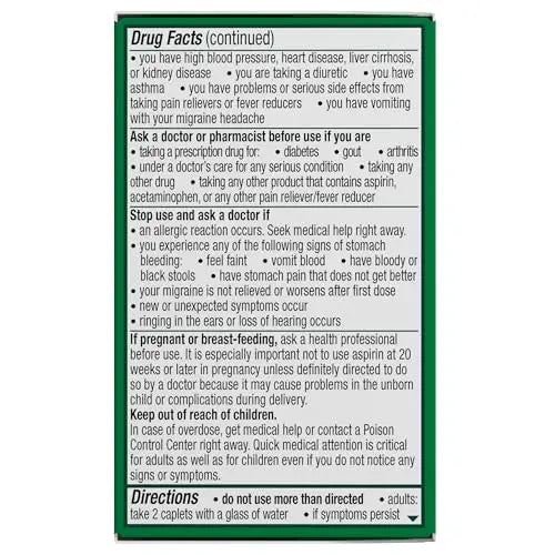 Excedrin Migraine Relief Caplets for Migraine Symptoms, Acetaminophen 250mg, Aspirin 250mg, Caffeine 65mg, Pain Reliever, 24 Count Excedrin buy supplements canada