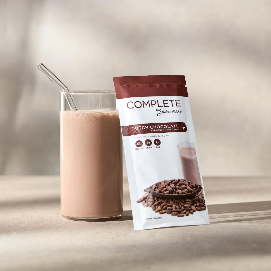 Complete by JuicePlus+ Dutch Chocolate Shakes - Plant-Based Nutrition - Whole Food Based Shake Powder with Protein, Fiber & Prebiotics - 30 Servings (2 Pouches, 15 Servings Each) Juice Plus+ buy supplements canada