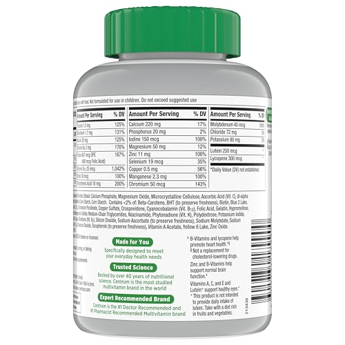 Centrum Silver Multivitamin for Adults 50 Plus, Multivitamin/Multimineral Supplement, Vitamin D3, B Vitamins, Gluten Free, Non-GMO Ingredients Centrum buy supplements canada