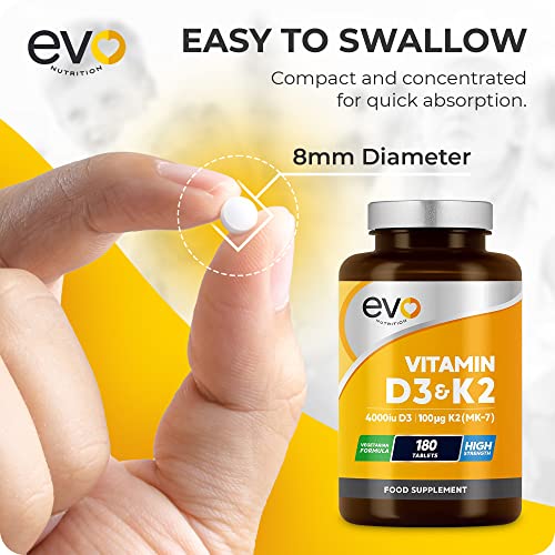 Vitamin D3 4000iu & Vitamin K2 100ug (MK7) |180 Vegetarian Tablets | 1-A-Day | 6 Month EVO NUTRITION buy supplements canada