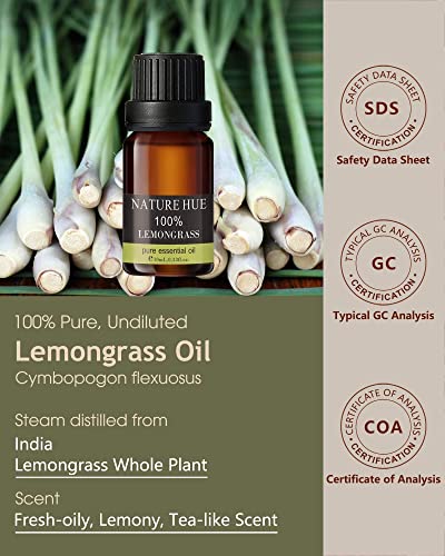 NATURE HUE Lemongrass Essential Oil - 10 mL (1/3 oz) - Pure, Natural, Therapeutic Grade NATURE HUE buy supplements canada