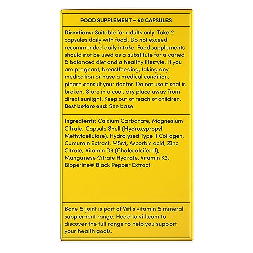 Vitl Bone & Joint Supplement - 60 Capsules - with Calcium, Manganese, Hydrolysed Type II Collagen & Turmeric - Maintenance for Joints, Bones VITL buy supplements canada