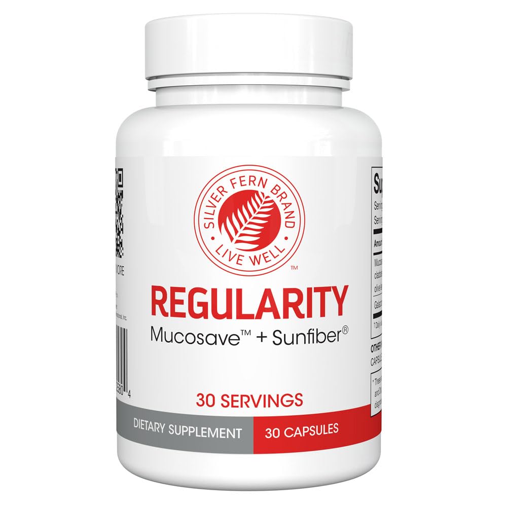 Silver Fern Regularity Digestive Supplement Capsules Brand - 1 Bottle = 30 Capsules = 30 Day Supply - Mucosave FG (Prickly Pear Polysaccharides & Olive Leaf Polyphenols) & SunFiber Silver Fern buy supplements canada