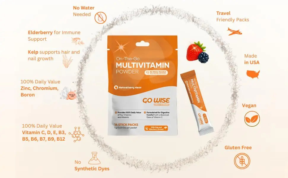 Go Wise On The Go Multivitamin Powder, 14 Vegan Daily Vitamin Packets for Men & Women, Natural Berry Flavor Go Wise buy supplements canada