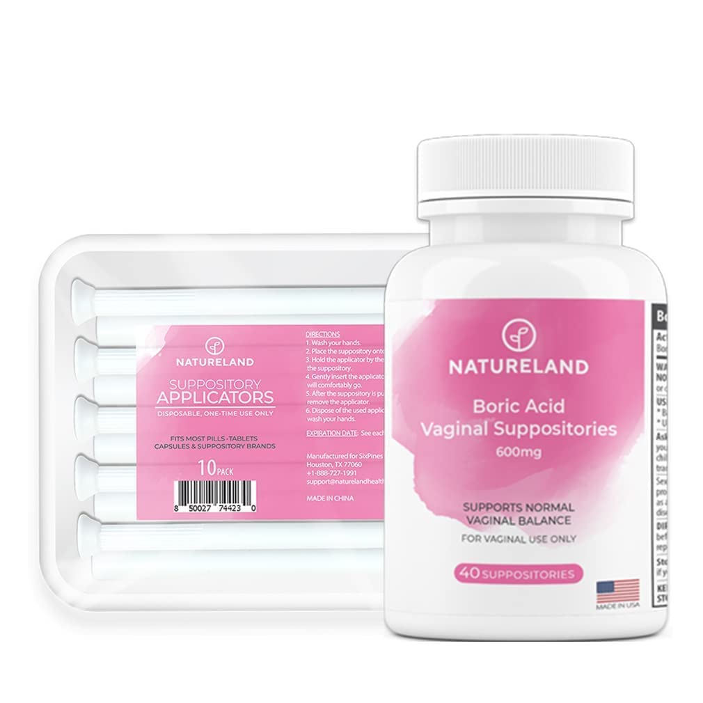 Natureland [40 Count Boric Acid Suppositories 600mg w/ [10 Pack] Vaginal Applicator - Feminine Care Natureland buy supplements canada