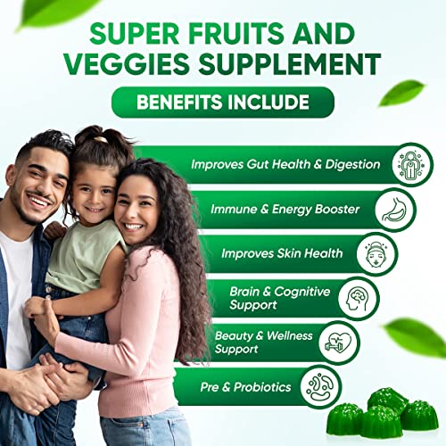 Sugar-Free Real Organic Fruits, Super Greens and Veggies Gummies | 35+ Nutritious & Healthy Greens, Fruits, and Vegetables for Improved Immunity, Skin Health & Energy Boost|60 Vegan Gummies VVN Naturals buy supplements canada