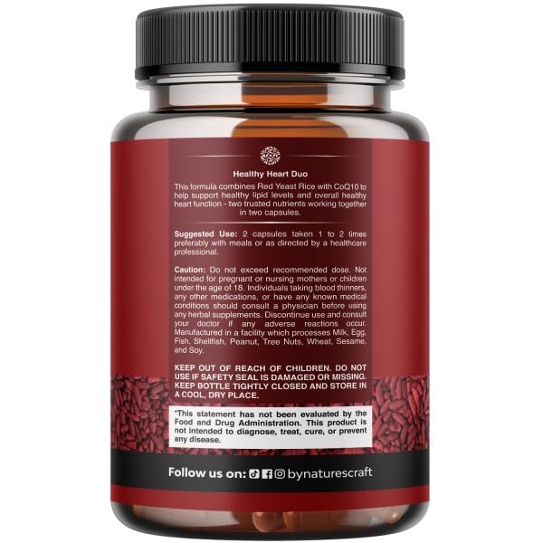 Natures Craft Red Yeast Rice with CoQ10 Supplement - Advanced Healthy Heart & Healthy Cholesterol Levels Formula for Men & Women - Red Yeast Rice Capsules with 1200 mg Natures Craft buy supplements canada