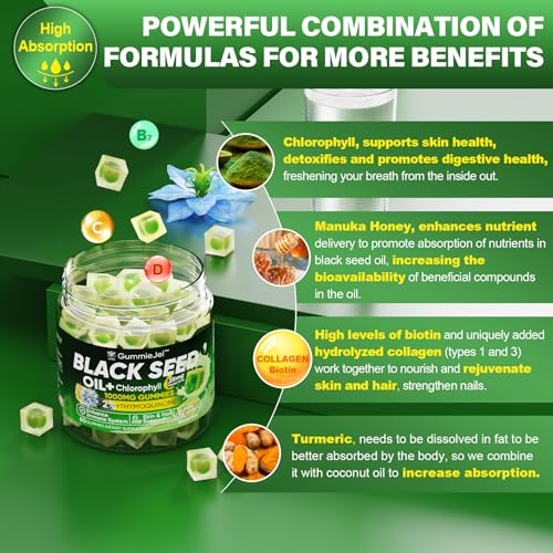 Sugar Free Black Seed Oil Filled Gummies & Chlorophyll, with Hydrolyzed Collagen EnvyCure buy supplements canada