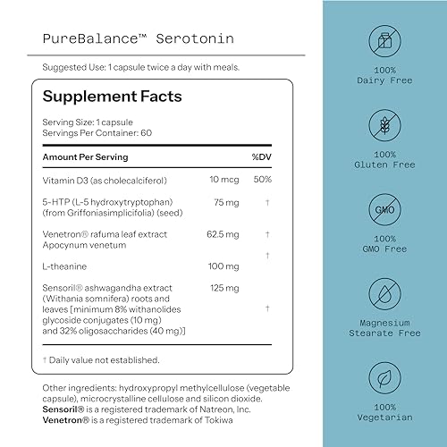 Quality of Life Pure Balance Serotonin Premium–Helps Boost Serotonin & Cortisol Levels - Includes 5-HTP, Venetron, Sensoril, Vitamin D3 & L-Theanine–60 Capsules Quality of Life buy supplements canada