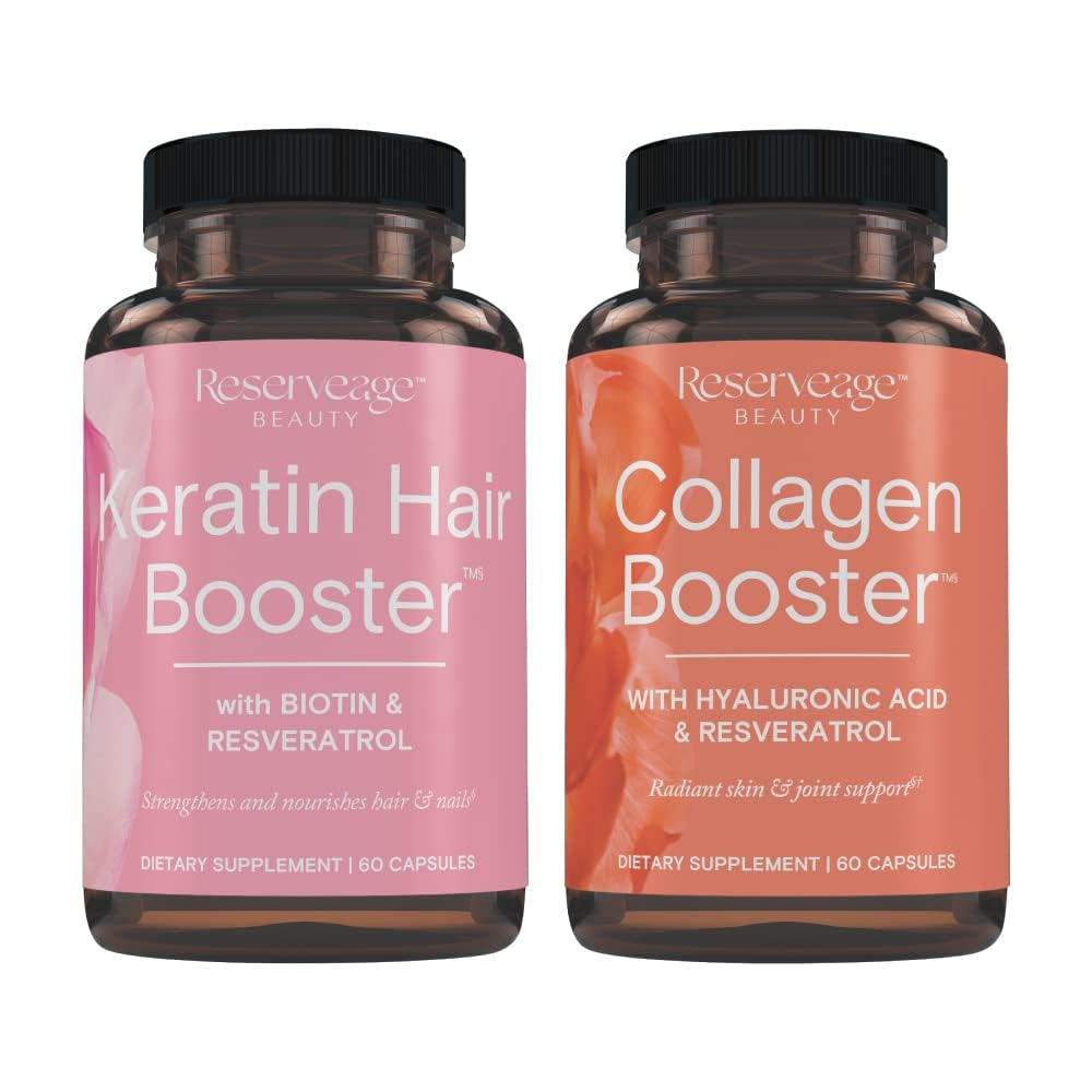 Reserveage Ultra Collagen Booster & Keratin Hair Booster - Features Dermaval, Biotin & Resveratrol - Support Hair & Skin - 60 Ultra Collagen Capsules, 60 Keratin Capsules Reserveage Nutrition buy supplements canada