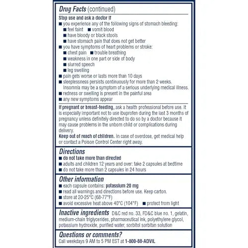 Advil PM Liqui-Gels Pain Reliever and Nighttime Sleep Aid, Pain Medicine with Ibuprofen for Pain Relief and Diphenhydramine HCL for a Sleep Aid - 80 Liquid Filled Capsules - Back to College Advil buy supplements canada