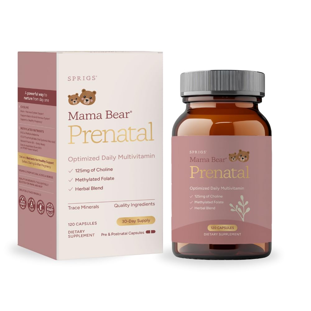 SPRIGS Mama Bear Prenatal Gold Multivitamin with Choline and Methylated Folate for Pregnancy Support Easy to Digest Prenatal Vitamins SPRIGS buy supplements canada