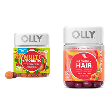 OLLY Multi + Probiotic Adult Multivitamin Gummy, 1 Billion CFUs, Digestive and Immune Support & Heavenly Hair Gummy, Supports Healthy Hair OLLY buy supplements canada