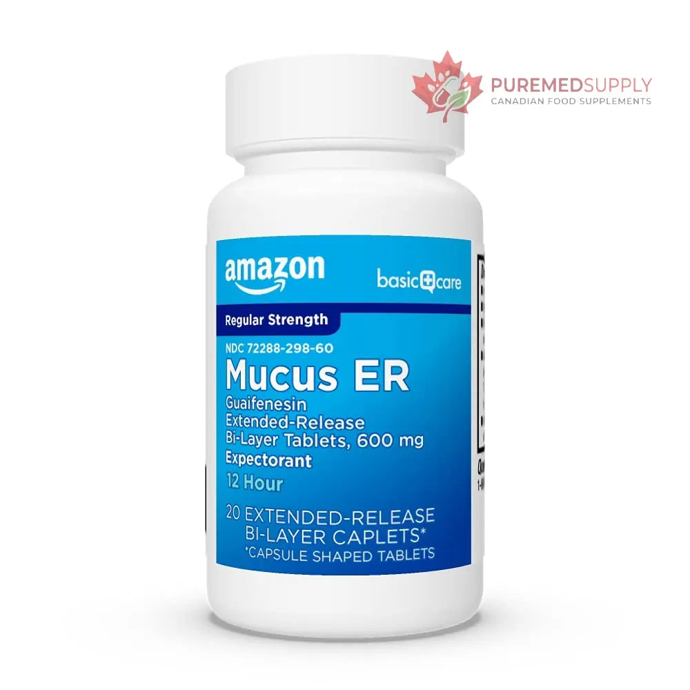 Amazon Basic Care Guaifenesin Extended-Release Tablets, 600 mg, 12 Hour Expectorant for Chest Congestion and Mucus Relief, 20 Count Amazon Basic Care buy supplements canada