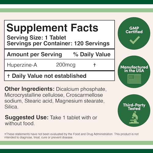 Huperzine A 200mcg (Third Party Tested) Manufactured in The USA, 120 Tablets, Brain Double Wood Supplements buy supplements canada