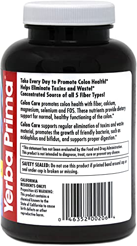 Yerba Prima Prebiotics Colon Care Fiber Caps, 180 Capsules - Five Forms of Fiber Plus FOS Yerba Prima buy supplements canada