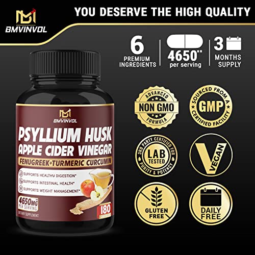 BMVINVOL Psyllium Husk Fiber Supplement 4650mg - Apple Cider Vinegar, Fenugreek BMVINVOL buy supplements canada