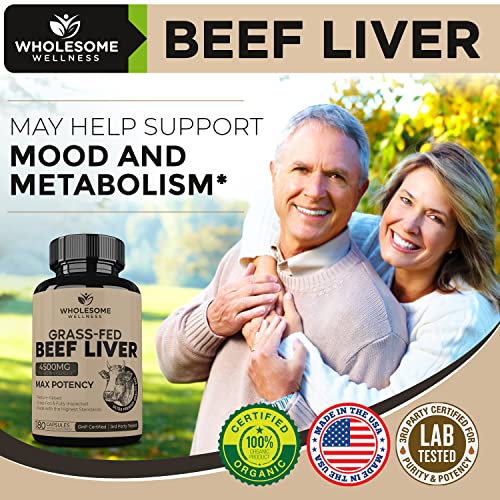 Grass Fed Desiccated Beef Liver Capsules (180 Pills, 750mg Each) - Natural Iron, Vitamin A Wholesome Wellness buy supplements canada