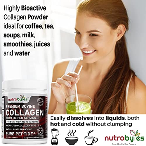 Pure Hydrolysed Collagen Powder 10000mg Bovine Type 1 & 3 Unflavoured|High Strength Protein Peptides for Women & Men NUTRABYTES buy supplements canada