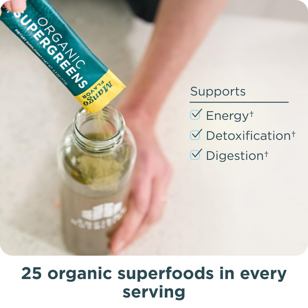 Ancient Nutrition SuperGreens Powder with Probiotics, Organic Mango Flavor Greens, Made from Real Fruits, Vegetables and Herbs, Digestive and Energy Support, 16 Stick Packs, 4.3oz Ancient Nutrition buy supplements canada